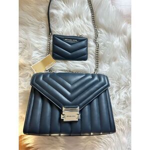 Michael Kors blue Whitney Medium Quilted Shoulder Bag nwt